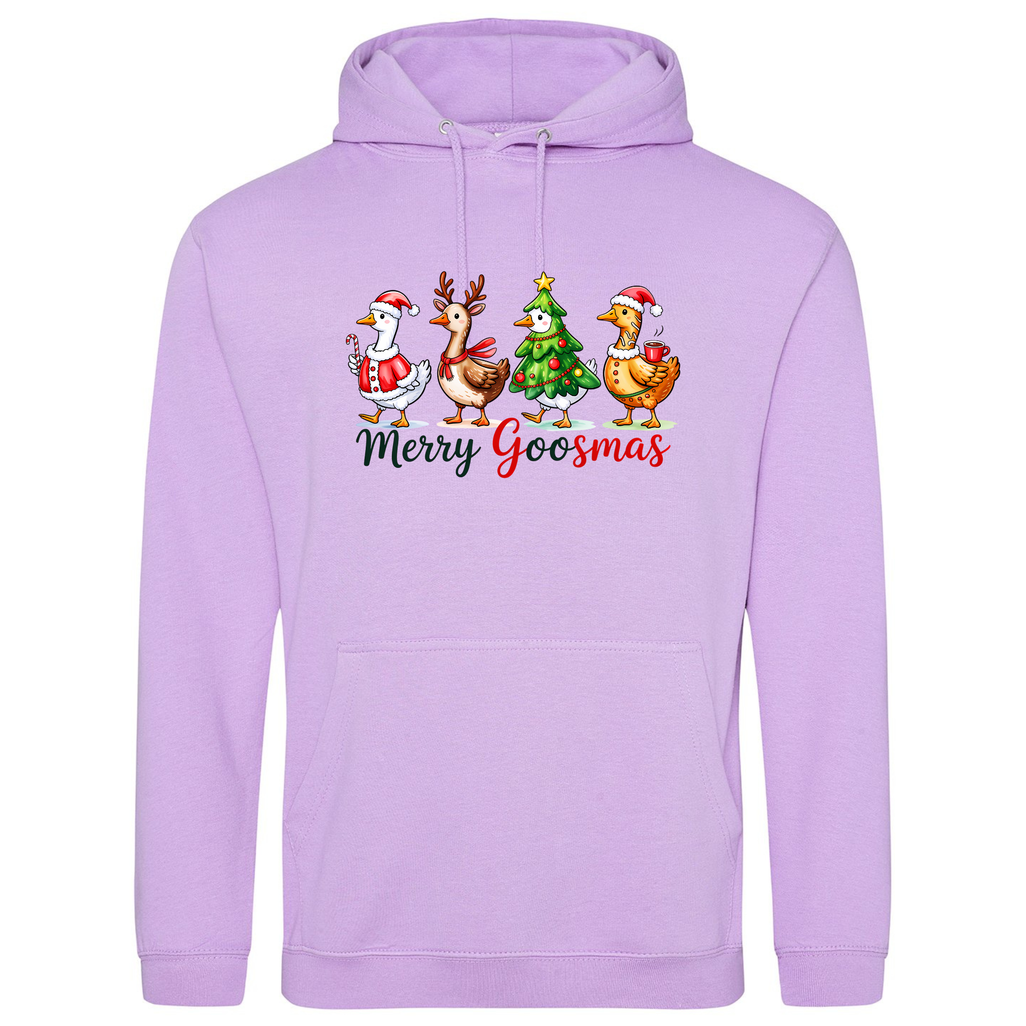 Merry Goosmas Hoodie in Lavender featuring Christmas geese print.