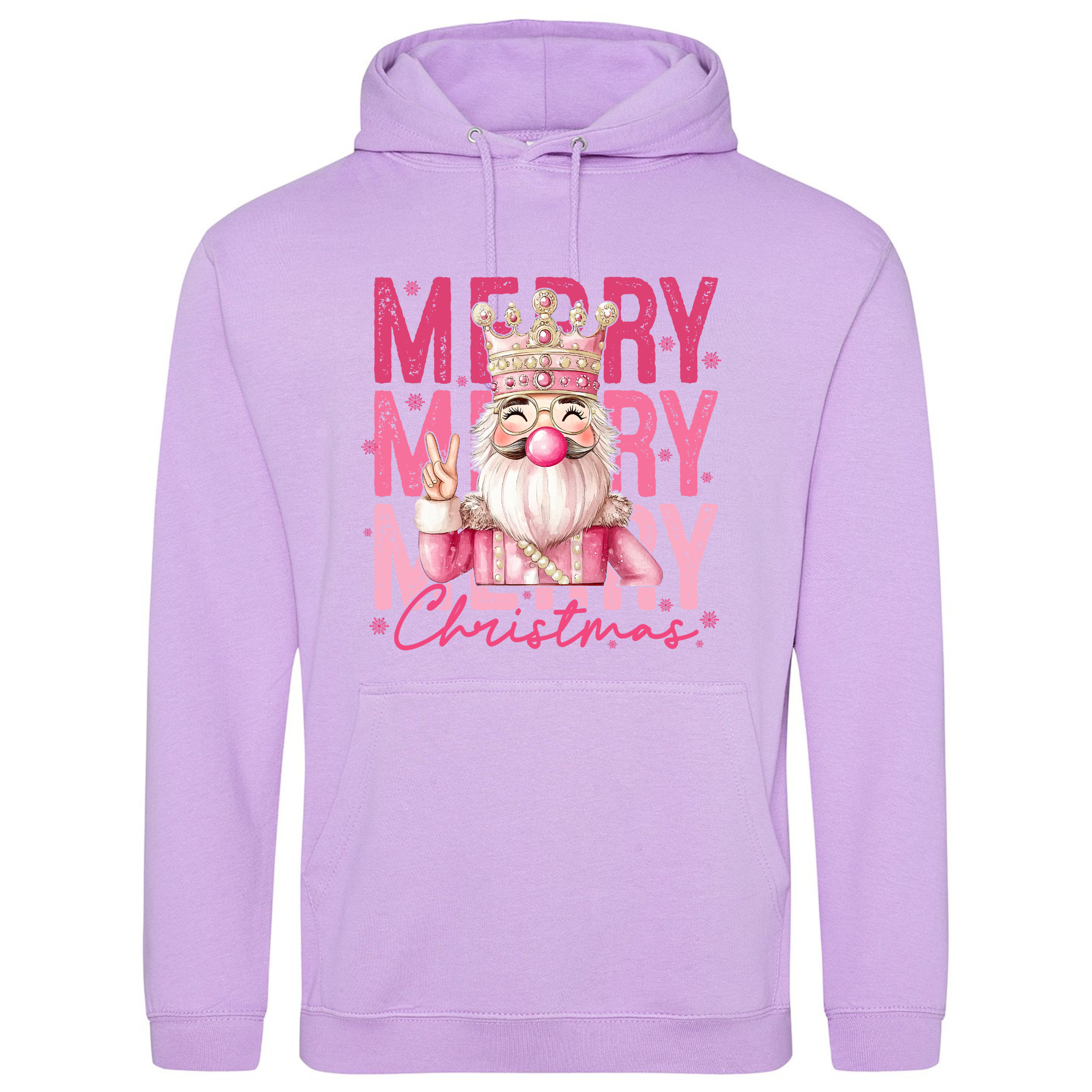 Pink Nutcracker Hoodie in Lavender – pastel hoodie with pink Nutcracker design.