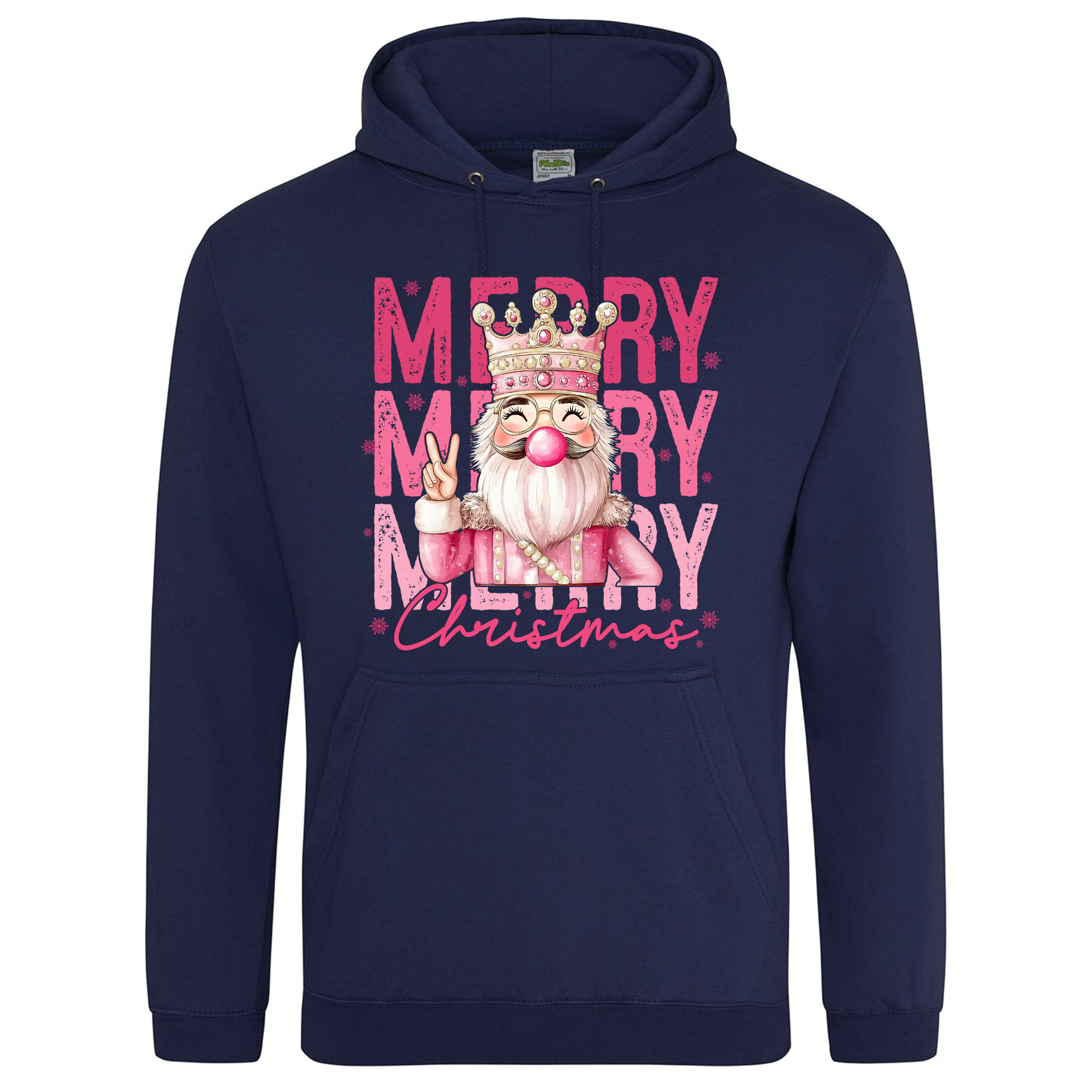 Pink Nutcracker Hoodie in Oxford Navy – pink Nutcracker design on deep navy hoodie.