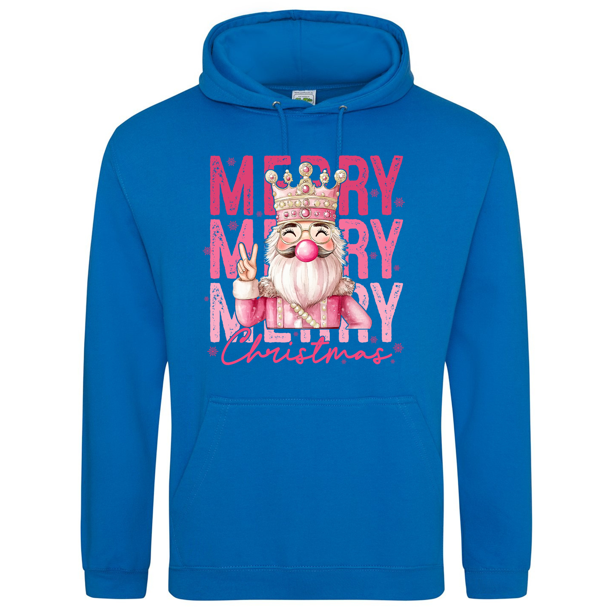 Pink Nutcracker Hoodie in Royal Blue – pink Nutcracker festive hoodie with blue base.
