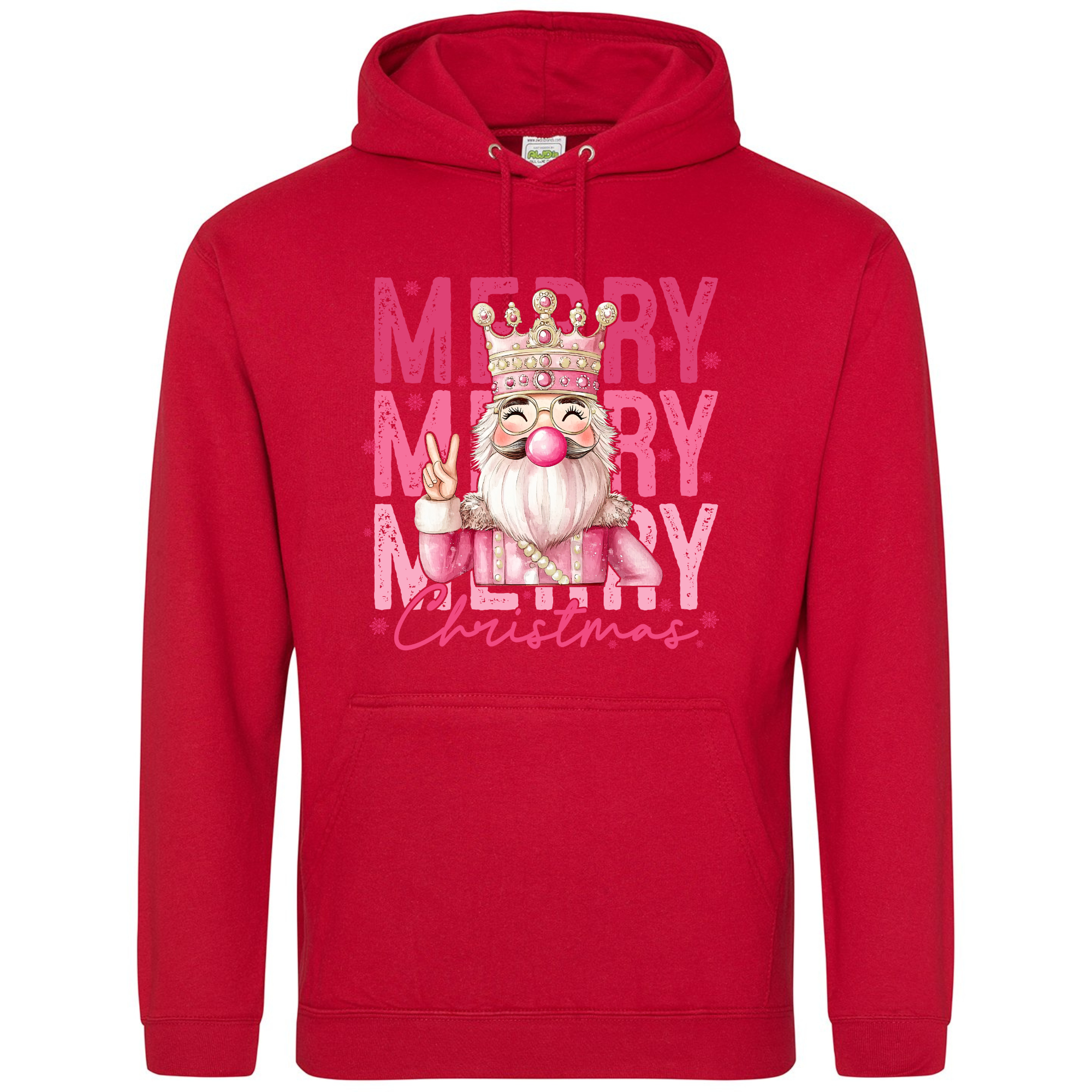 Pink Nutcracker Hoodie in Fire Red – pink Nutcracker hoodie with vibrant red base.