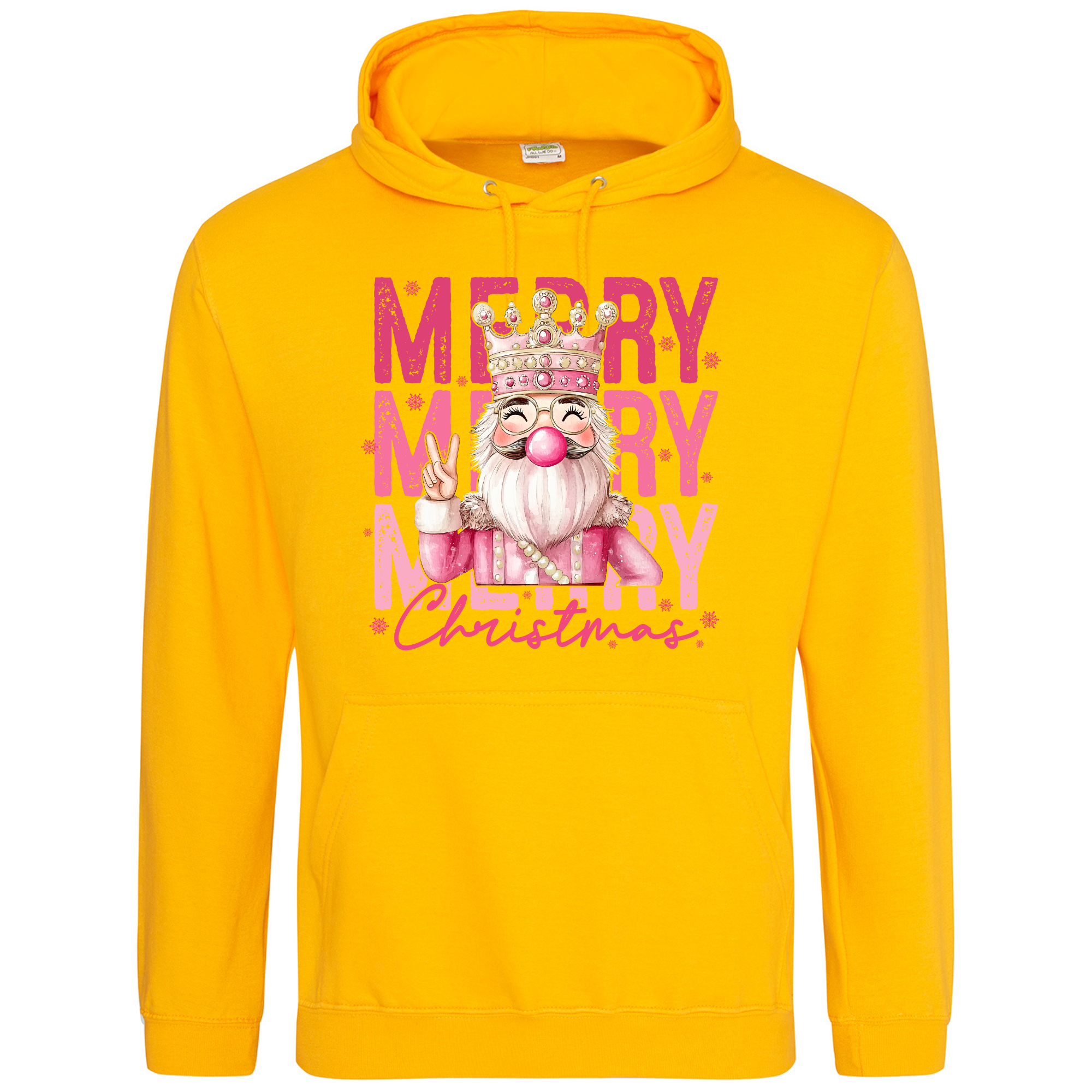 Pink Nutcracker Hoodie in Gold – festive hoodie with pink Nutcracker print.
