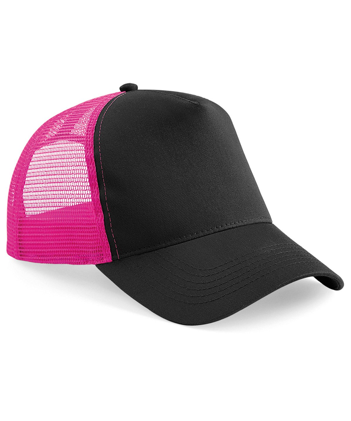 Black and fuchsia trucker cap with mesh back