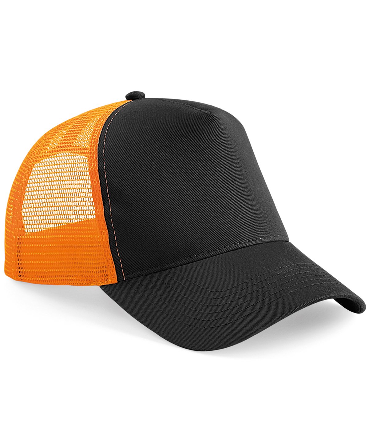 Black and orange trucker cap with mesh back