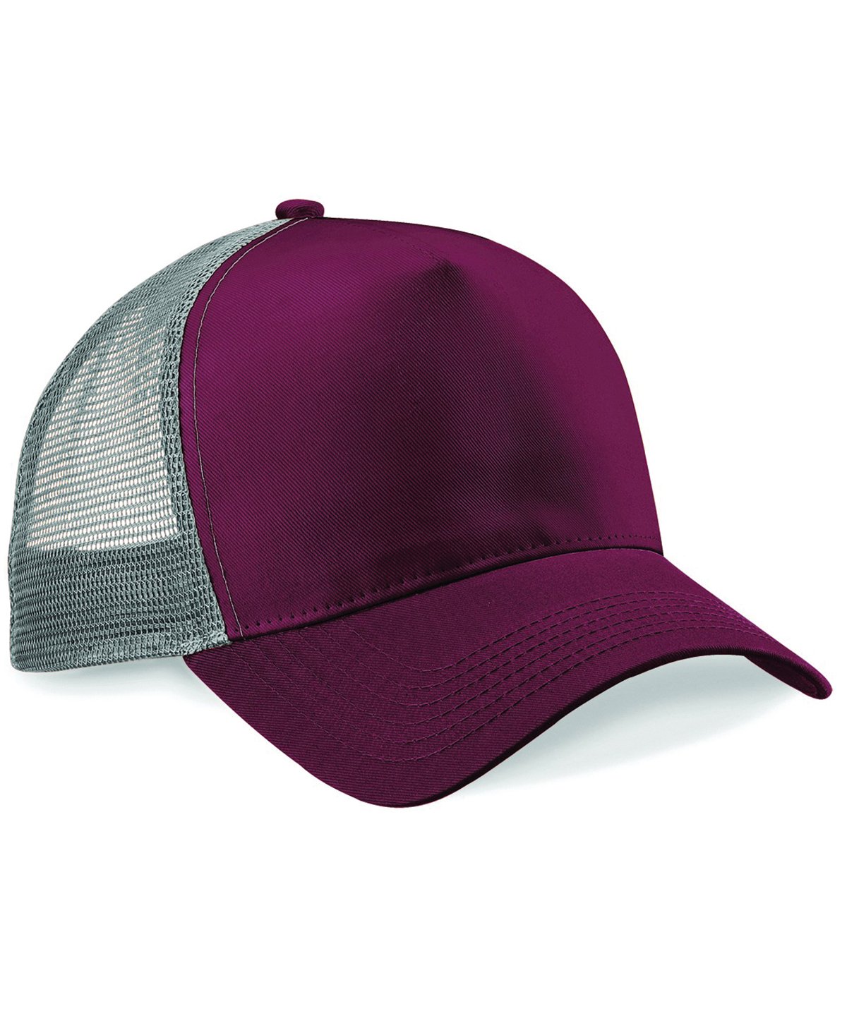 Burgundy and grey trucker cap with mesh back