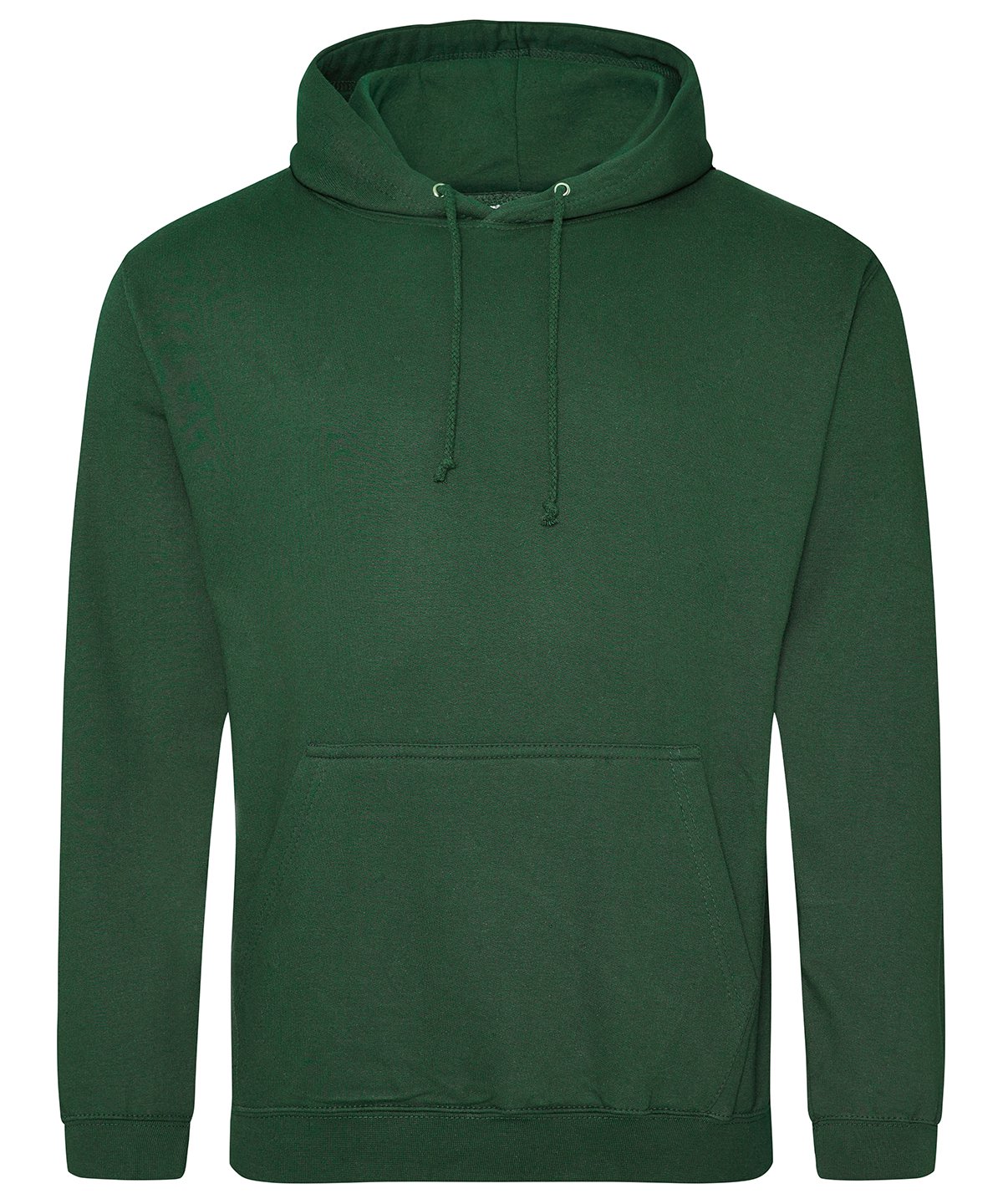 Bottle green customisable adult hoodie with drawstring hood and kangaroo pocket.
