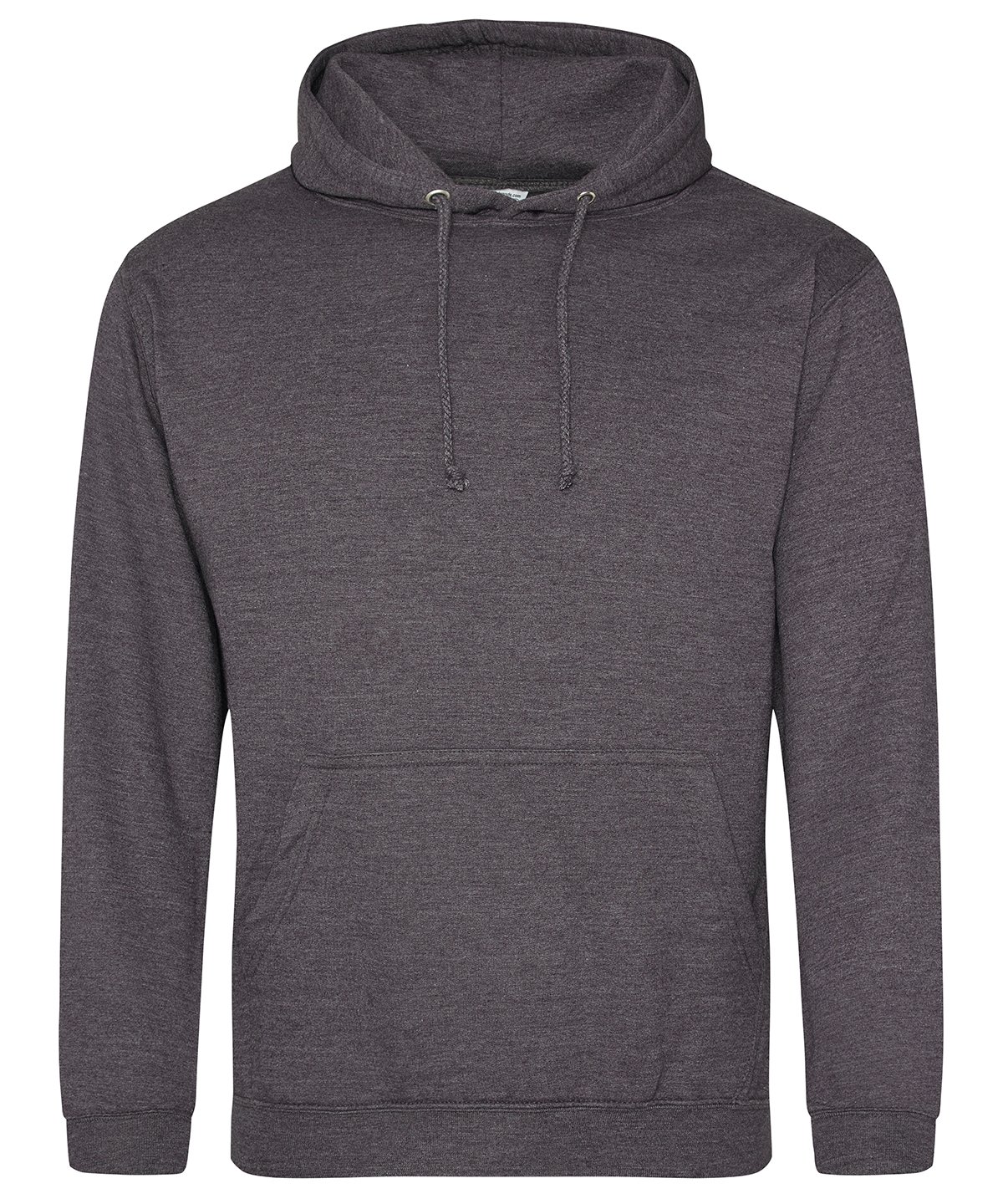 Charcoal grey customisable adult hoodie with drawstring hood and kangaroo pocket.