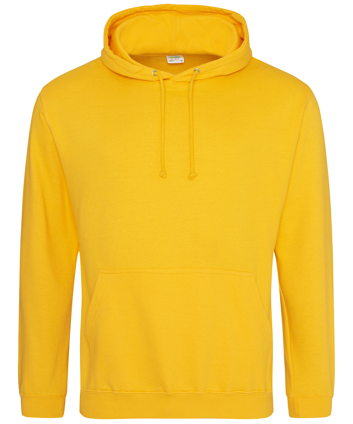 Gold yellow customisable adult hoodie with drawstring hood and kangaroo pocket.