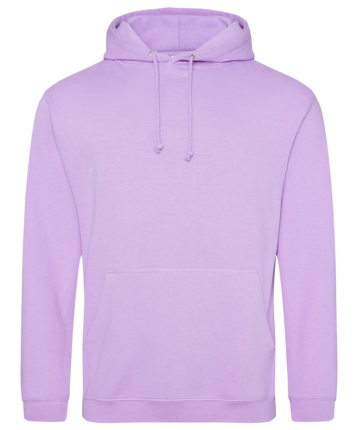 Lavender customisable adult hoodie with drawstring hood and kangaroo pocket.
