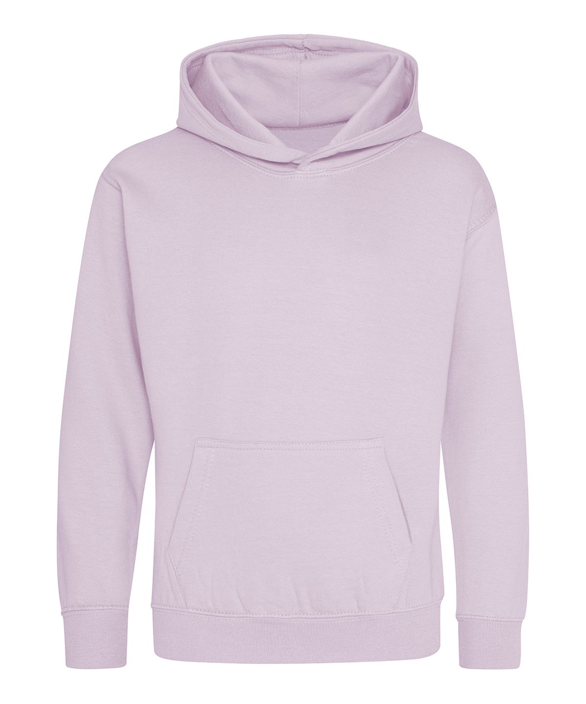 Plain lilac kids’ hoodie with front pocket and hood.